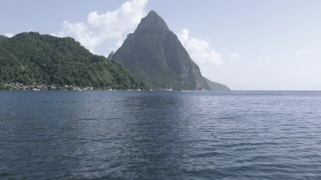 Aerial of Petit Piton from Soufriere on Saint Lucia