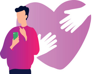 A boy is using a mobile phone.