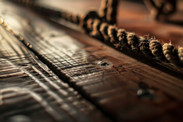 A rope is tied to a wooden plank - obrazy, fototapety, plakaty