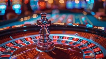 Roulette Betting: A photo of a roulette table with a focus on the wheel and the ball