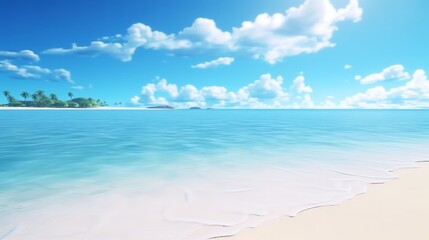 Obraz premium Tropical Paradise: Summer Vacation Beach with Blue Sky and Palm Trees