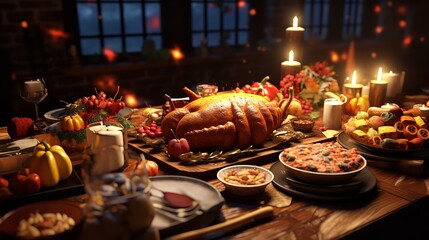 Thanksgiving Feast: Food and Dessert for Party Invitation

