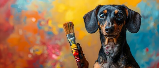 Dachshund Dog Artist Offering Online and Offline Art Lessons. Concept Online Art Lessons, Offline Art Classes, Dachshund Dog Painting, Creative Workshops, Artist Dog Portrait