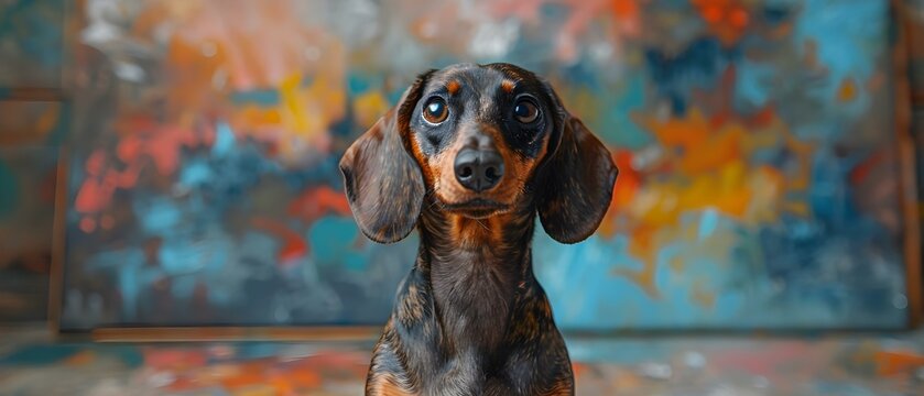 Dachshund Dog Artist Pawsitively Promoting Art Lessons Online and Offline. Concept Dachshund, Dog Artist, Promote Art Lessons, Online, Offline