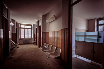 The abandoned old hospital with wood furnitures