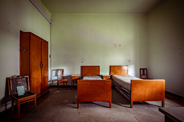 The abandoned old hospital with wood furnitures