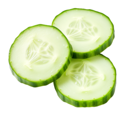 Fresh cucumber, slices, transparent background