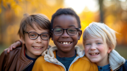 Fototapeta premium A group of young boys standing next to each other outdoors, posing for a picture