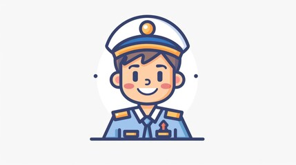 Cartoon image of a pilot You can portray a smiling pilot wearing a uniform with epaulettes and a pilot's helmet with a confident expression. - obrazy, fototapety, plakaty
