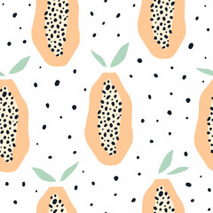 Papaya seamless pattern. Background with exotic fruits. - 792584137