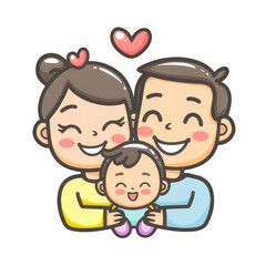 Joyful Cartoon Family Hug with Floating Hearts