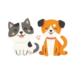 Adorable Cat and Dog Cartoon Friends