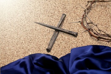 Cross Made With Nail On Dirt Floor, Crucifixion Of Christ