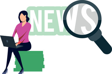 Girl searching news on laptop.