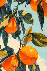  1960's vintage poster background with Orange trees