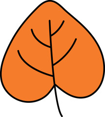 Orange color Leaf with Bold Black Outline Vector Illustration
