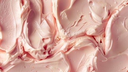 Close-up texture of creamy strawberry ice cream in detailed view - obrazy, fototapety, plakaty
