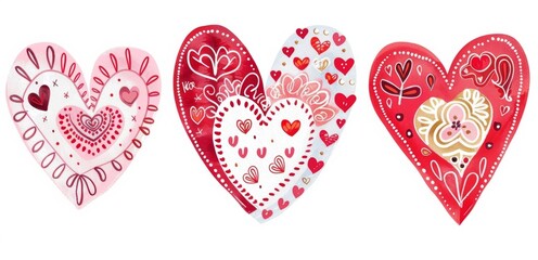Set of Three Heart Doodles, Distinct Hand-Drawn Designs - Affection, Creativity, Personal Touch - Greeting Cards.