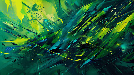 Composición artística abstracta, fondo verde, grafiti