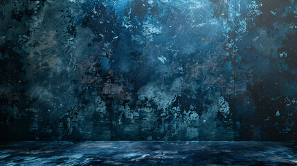Dark black and blue grungy wall background for display