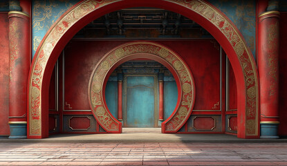 Chinese classical door in the temple, Chinese New Year classic interior design beautiful walls