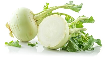 Vegetable kohlrabi isolated on white background. Tasty healthy full of vitamins Generative AI
