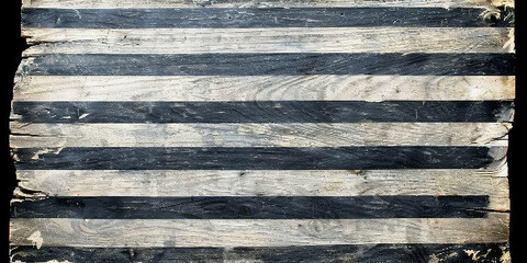 A wooden surface with black and white stripes. The stripes are faded and worn, giving the surface a vintage and aged appearance