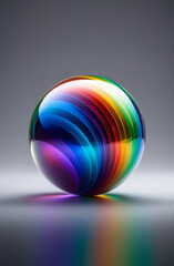 Rainbow glossy glass sphere on a light gray background