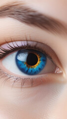 Close-Up of Vibrantly Colored Human Eye with Blue and Yellow Shades