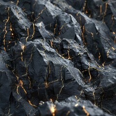 3D black granite cliffs with veins of gold running through them
