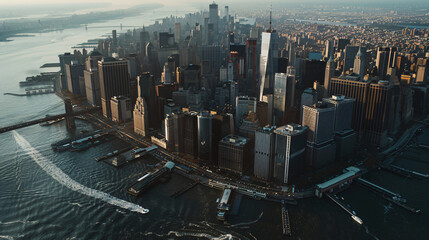 Downtown Manhattan helicopter view.