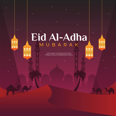 Eid Al Adha Mubarak Islamic Festival Background Design Template with night theme