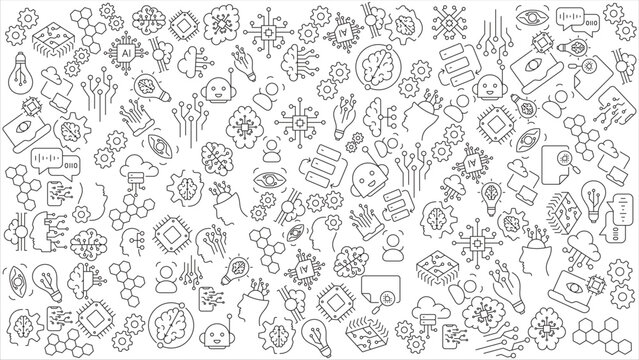 doodle artificial intelligence icons set vector design Eps 10