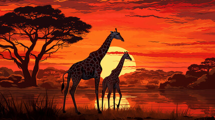 giraffe in the sunset