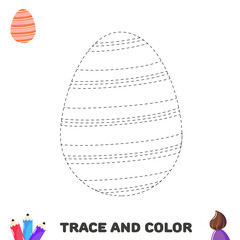 Trace and color Easter egg for kids with lines. Handwriting practice . Coloring page for preschoolers