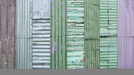 Corrugated metals in residential tones of green and lavender for sustainable style.