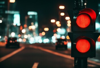 'light traffic red road city background signal urban downtown town street building highway safety...