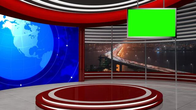 News TV Studio Set 358- Virtual Green Screen Background Loop-4K