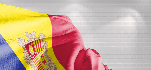 Andorra national flag cloth fabric waving on beautiful bricks Background.	
 - obrazy, fototapety, plakaty