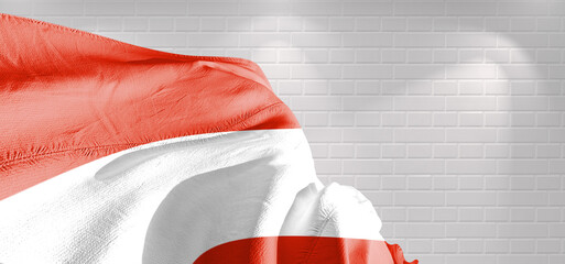 Austria  national flag cloth fabric waving on beautiful bricks Background.	
