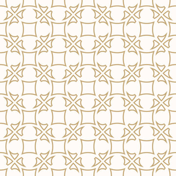 Vector golden seamless pattern in oriental style. Gold and white elegant ornament. Abstract outline background with floral shapes, lattice, grid. Repeating luxury design for decor, wallpaper, print