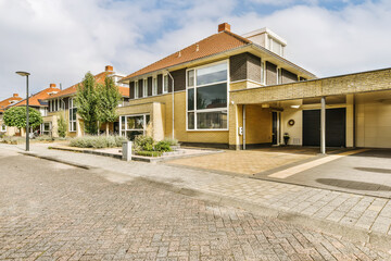 Suburban house with a garage on a sunny day