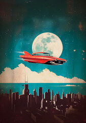 Vintage 1950s style poster for an American flying car