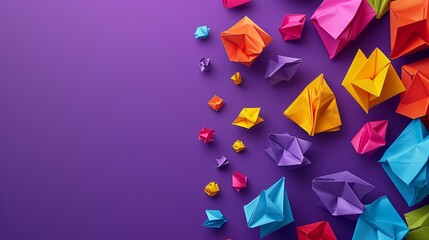 Colorful Paper Planes on Purple Background - obrazy, fototapety, plakaty