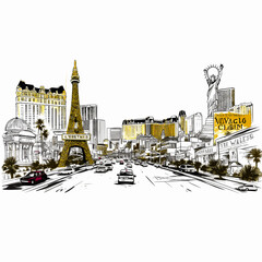 Las Vegas. Las Vegas hand-drawn comic illustration. Vector doodle style cartoon illustration