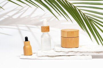 Eco-friendly cosmetic packaging with a natural palm leaf