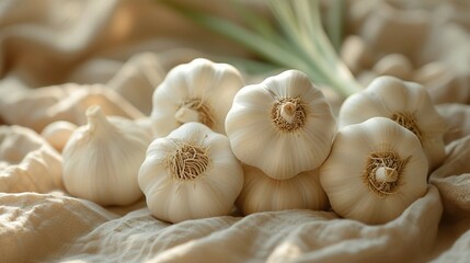 Garlic bulbs presented in a minimalist style. AI generate illustration