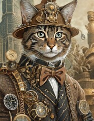 スチームパンク世界の猫の冒険家