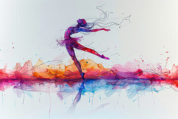 Colorful painting of olympic gymnastics woman in artistic movement