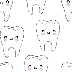 Hand drawn cute tooth dental design vector illustration health care pattern seamless